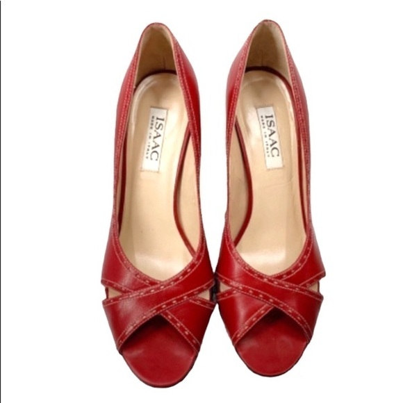 NWT Isaac for off 5Th red open toe pumps made in Italy Size 10Bk no box - Picture 2 of 12